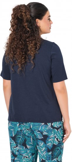 Ulla Popken Ride The Wave Short Sleeve V-Neck Graphic Tee Navy Blue - Potlačené tričká pre ženy - 
