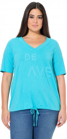 Ulla Popken Ride The Wave Short Sleeve V-Neck Graphic Tee Deep Aqua - Potlačené tričká pre ženy - 