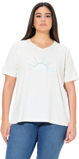 Ulla Popken Embroidered Sunrise Lettering Tee Off-White - Potlačené tričká pre ženy - 