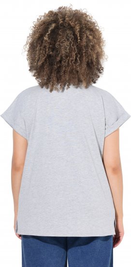 Ulla Popken Long Beach Lettering Cap Sleeve Tee Light Grey Melange - Potlačené tričká pre ženy - 