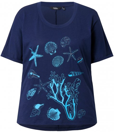 Ulla Popken Marine Print Short Sleeve Tee Ink Blue - Potlačené tričká pre ženy - 