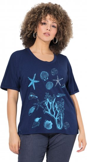 Ulla Popken Marine Print Short Sleeve Tee Ink Blue - Potlačené tričká pre ženy - 