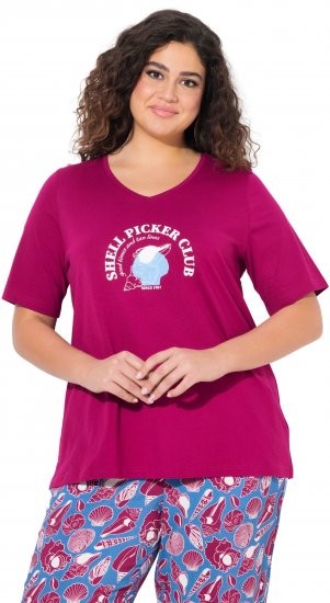 Ulla Popken Shell Picker Club Short Sleeve Graphic Tee Magnolia Red - Potlačené tričká pre ženy - 