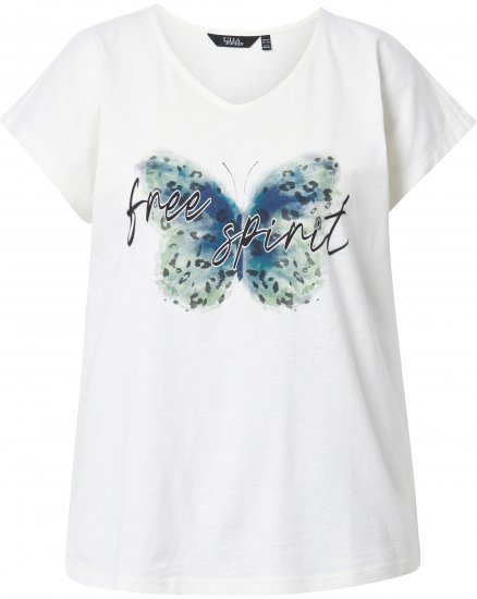 Ulla Popken Free Spirit Butterfly Cap Sleeve Graphic Tee Off-White - Potlačené tričká pre ženy - 