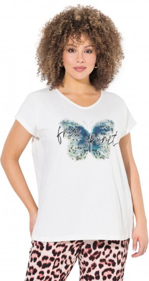Ulla Popken Free Spirit Butterfly Cap Sleeve Graphic Tee Off-White - Potlačené tričká pre ženy - 