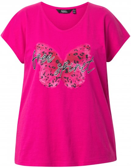 Ulla Popken Free Spirit Butterfly Cap Sleeve Graphic Tee Magenta Pink - Potlačené tričká pre ženy - 