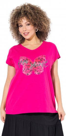 Ulla Popken Free Spirit Butterfly Cap Sleeve Graphic Tee Magenta Pink - Potlačené tričká pre ženy - 