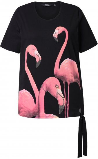 Ulla Popken Flamingo Short Sleeve Graphic Tee Black - Potlačené tričká pre ženy - 