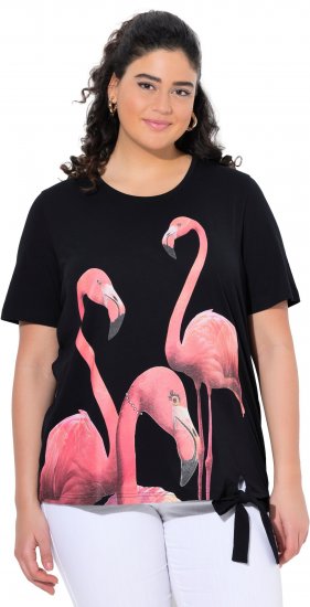 Ulla Popken Flamingo Short Sleeve Graphic Tee Black - Potlačené tričká pre ženy - 