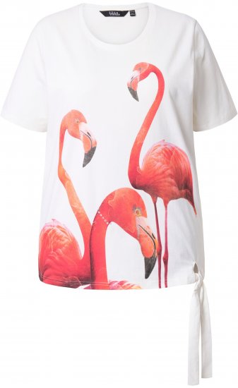 Ulla Popken Flamingo Short Sleeve Graphic Tee Off-White - Potlačené tričká pre ženy - 