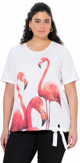 Ulla Popken Flamingo Short Sleeve Graphic Tee Off-White - Potlačené tričká pre ženy - 