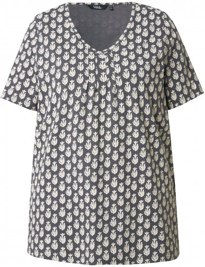 Ulla Popken Cactus Print Short Sleeve V-Neck Tee Graphite Grey - Potlačené tričká pre ženy - 