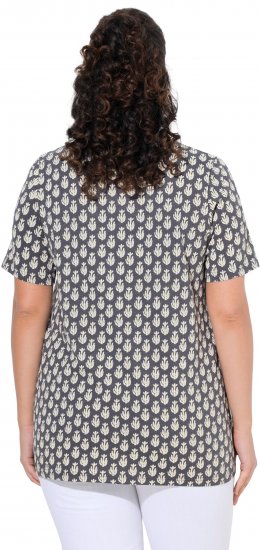 Ulla Popken Cactus Print Short Sleeve V-Neck Tee Graphite Grey - Potlačené tričká pre ženy - 