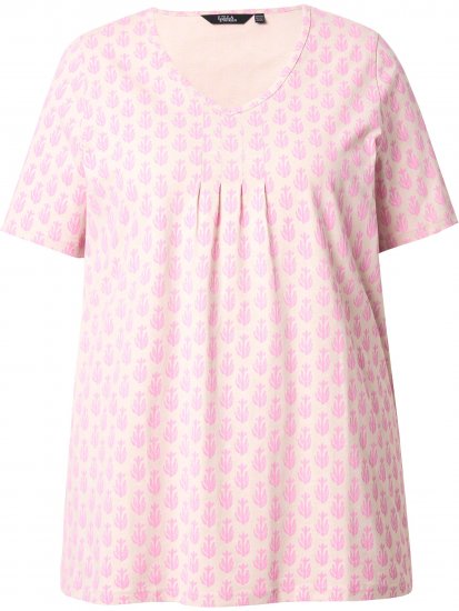 Ulla Popken Cactus Print Short Sleeve V-Neck Tee Pink - Potlačené tričká pre ženy - 