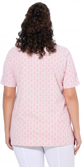Ulla Popken Cactus Print Short Sleeve V-Neck Tee Pink - Potlačené tričká pre ženy - 