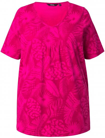 Ulla Popken Feather Print Short Sleeve V-Neck Tee Berry - Potlačené tričká pre ženy - 