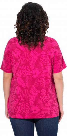 Ulla Popken Feather Print Short Sleeve V-Neck Tee Berry - Potlačené tričká pre ženy - 