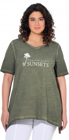 Ulla Popken Sunset Lettering Short Sleeve Graphic Tee Olive - Potlačené tričká pre ženy - 