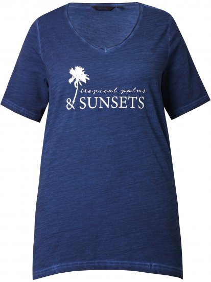 Ulla Popken Sunset Lettering Short Sleeve Graphic Tee Ink Blue - Potlačené tričká pre ženy - 