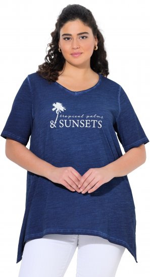 Ulla Popken Sunset Lettering Short Sleeve Graphic Tee Ink Blue - Potlačené tričká pre ženy - 