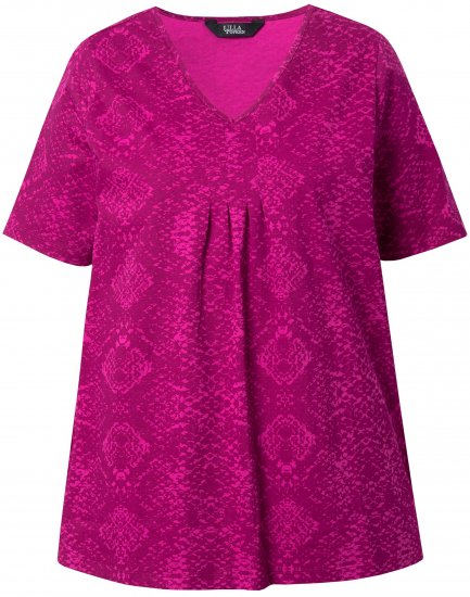 Ulla Popken Snake Print V-Neck Tee Magnolia Red - Potlačené tričká pre ženy - 