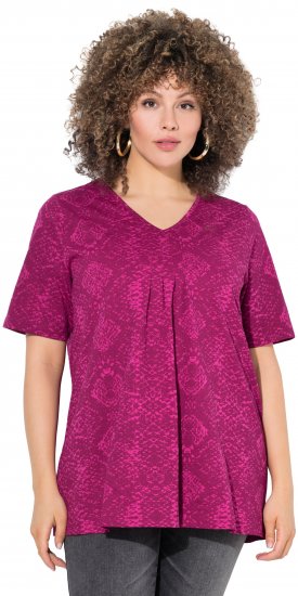 Ulla Popken Snake Print V-Neck Tee Magnolia Red - Potlačené tričká pre ženy - 