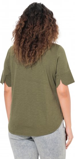 Ulla Popken Beaded Short Sleeve Graphic Tee Olive - Potlačené tričká pre ženy - 
