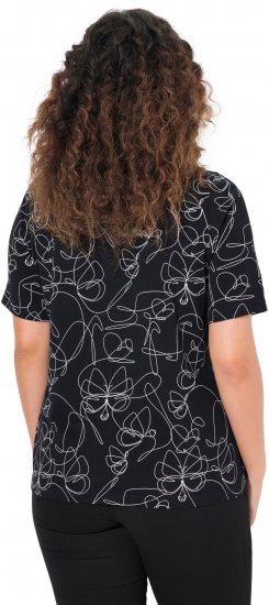 Ulla Popken Abstract Animal Print Short Sleeve Tee Black - Potlačené tričká pre ženy - 