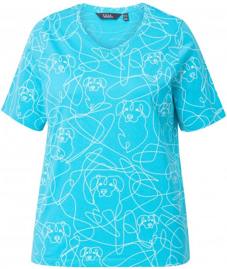 Ulla Popken Abstract Animal Print Short Sleeve Tee Deep Aqua - Potlačené tričká pre ženy - 