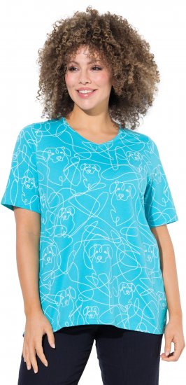 Ulla Popken Abstract Animal Print Short Sleeve Tee Deep Aqua - Potlačené tričká pre ženy - 