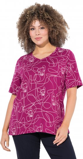 Ulla Popken Abstract Animal Print Short Sleeve Tee Magnolia Red - Potlačené tričká pre ženy - 