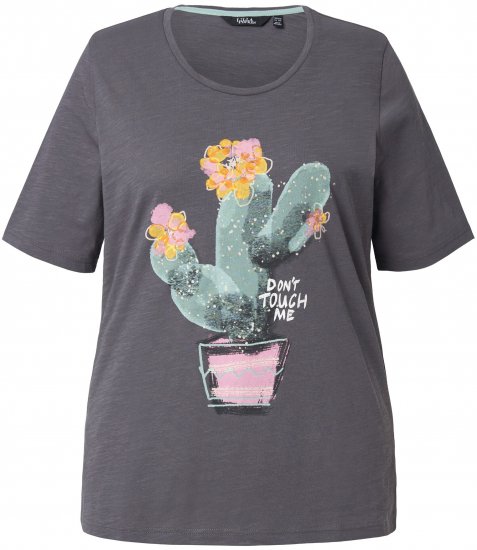Ulla Popken Cactus Short Sleeve Graphic Tee Graphite Grey - Potlačené tričká pre ženy - 
