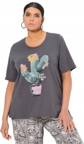 Ulla Popken Cactus Short Sleeve Graphic Tee Graphite Grey - Potlačené tričká pre ženy - 
