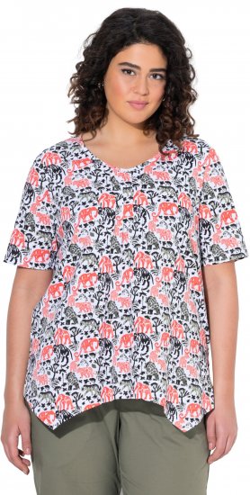Ulla Popken Half-sleeve A-line V-neck Pointed Hem Animal Pattern T-shirt Snow White - Potlačené tričká pre ženy - 