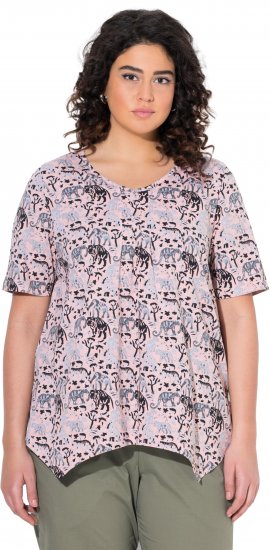 Ulla Popken Half-sleeve A-line V-neck Pointed Hem Animal Pattern T-shirt Pastel Rose - Potlačené tričká pre ženy - 