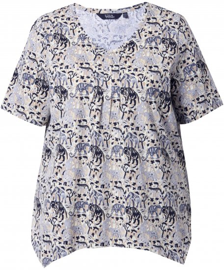 Ulla Popken Half-sleeve A-line V-neck Pointed Hem Animal Pattern T-shirt Moss - Potlačené tričká pre ženy - 