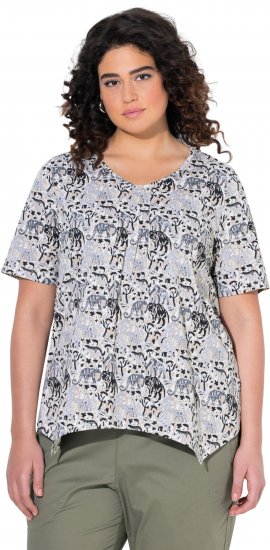 Ulla Popken Half-sleeve A-line V-neck Pointed Hem Animal Pattern T-shirt Moss - Potlačené tričká pre ženy - 