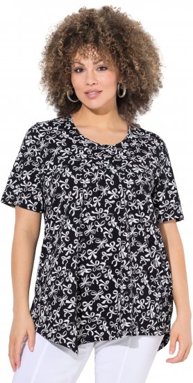 Ulla Popken Bow Print Short Sleeve Pointed Hem Tee Black - Potlačené tričká pre ženy - 