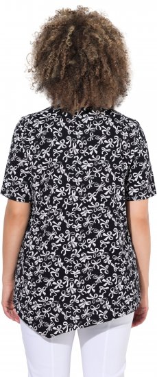 Ulla Popken Bow Print Short Sleeve Pointed Hem Tee Black - Potlačené tričká pre ženy - 