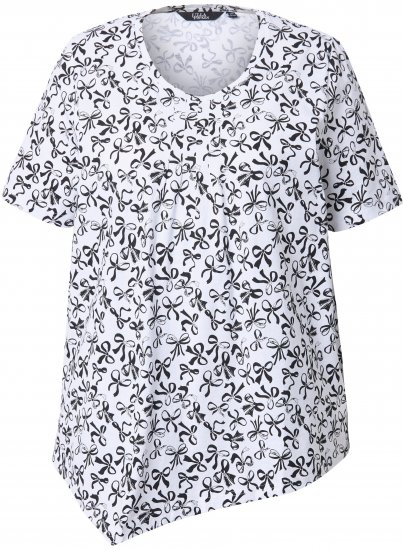 Ulla Popken Bow Print Short Sleeve Pointed Hem Tee Snow White - Potlačené tričká pre ženy - 