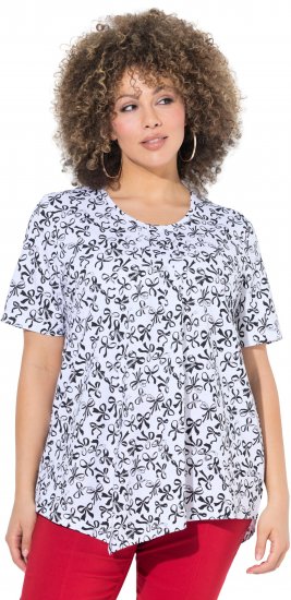 Ulla Popken Bow Print Short Sleeve Pointed Hem Tee Snow White - Potlačené tričká pre ženy - 