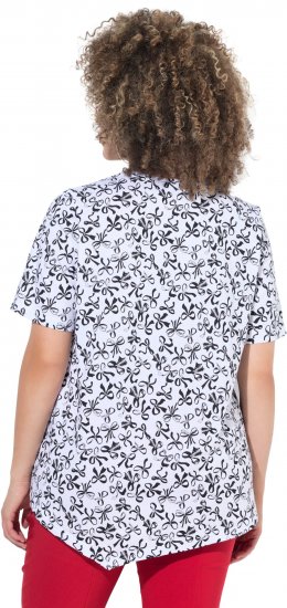 Ulla Popken Bow Print Short Sleeve Pointed Hem Tee Snow White - Potlačené tričká pre ženy - 
