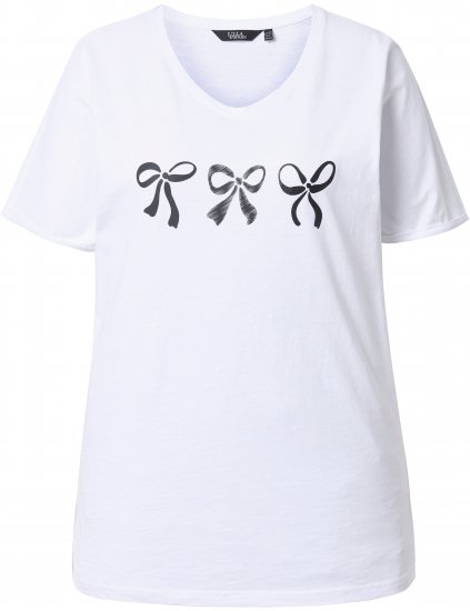 Ulla Popken Bow Short Sleeve Graphic Tee Snow White - Potlačené tričká pre ženy - 