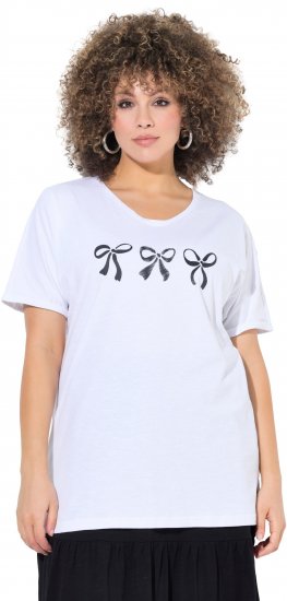 Ulla Popken Bow Short Sleeve Graphic Tee Snow White - Potlačené tričká pre ženy - 