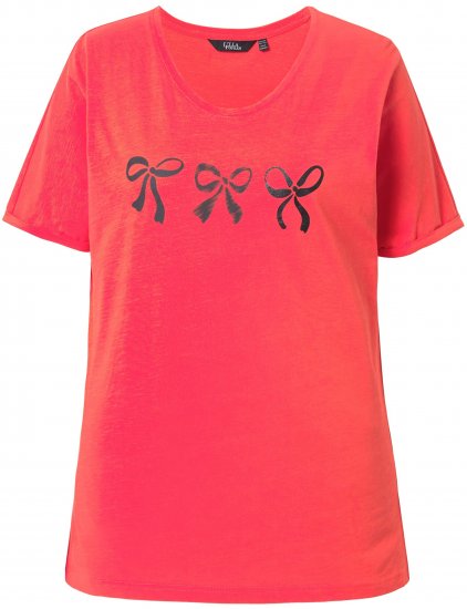 Ulla Popken Bow Short Sleeve Graphic Tee Light Red - Potlačené tričká pre ženy - 