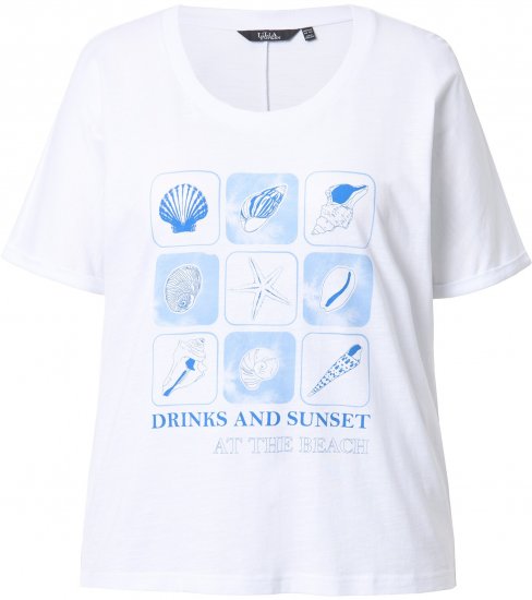 Ulla Popken Drinks And Sunset Graphic Tee Snow White - Potlačené tričká pre ženy - 
