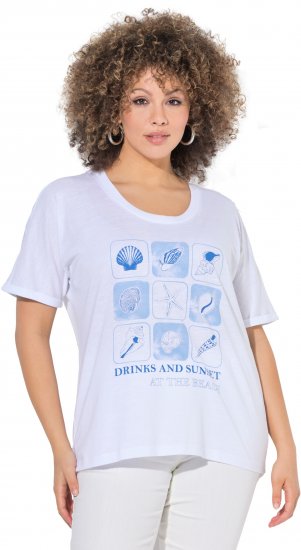 Ulla Popken Drinks And Sunset Graphic Tee Snow White - Potlačené tričká pre ženy - 