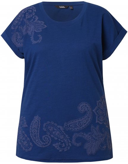 Ulla Popken Textured Paisley Motif Cap Sleeve Tee Navy - Potlačené tričká pre ženy - 