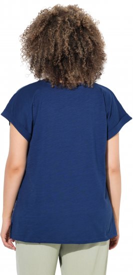 Ulla Popken Textured Paisley Motif Cap Sleeve Tee Navy - Potlačené tričká pre ženy - 
