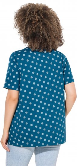 Ulla Popken Tile Print Short Sleeve Pleated Tee Teal - Potlačené tričká pre ženy - 